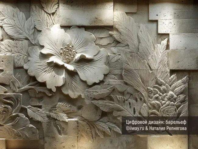 Декор стены фасада, небольшой барельеф декоративной штукатуркой