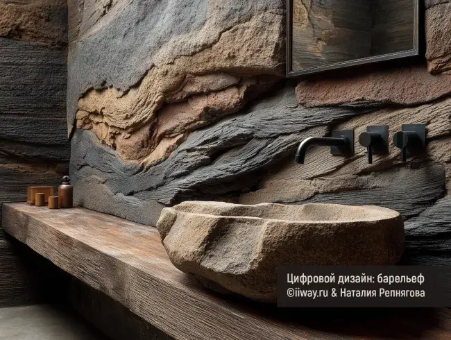 Имитация дерева или старого камня в ванной