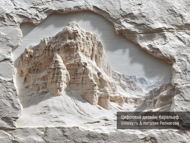 Декор стены, холл, отель, объёмная роспись, барельеф скал