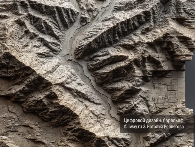 Декор стены, холл, отель, объёмная роспись, барельеф скал