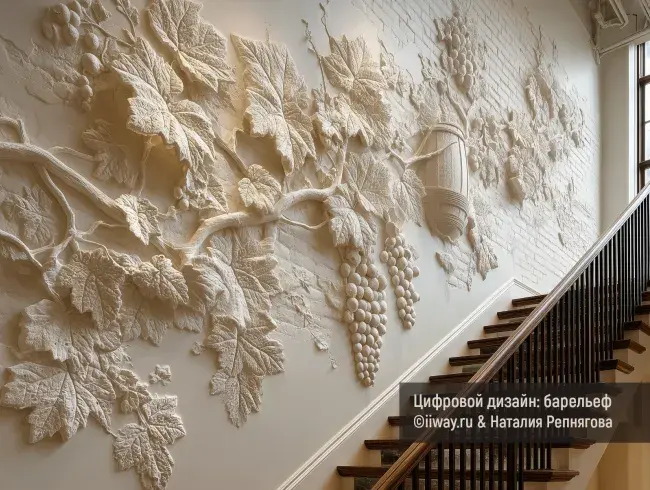 Декор стены для бара, ресторан. Барельеф с имитацией листьев хмеля, виноградной лозы
