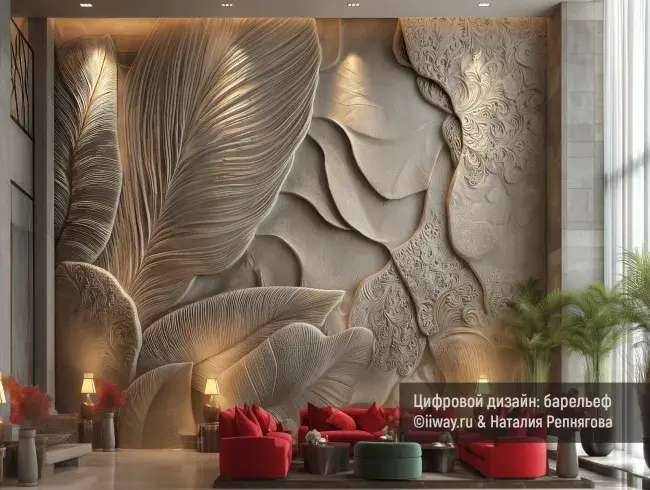 Декор стены, абстракция больших листьев